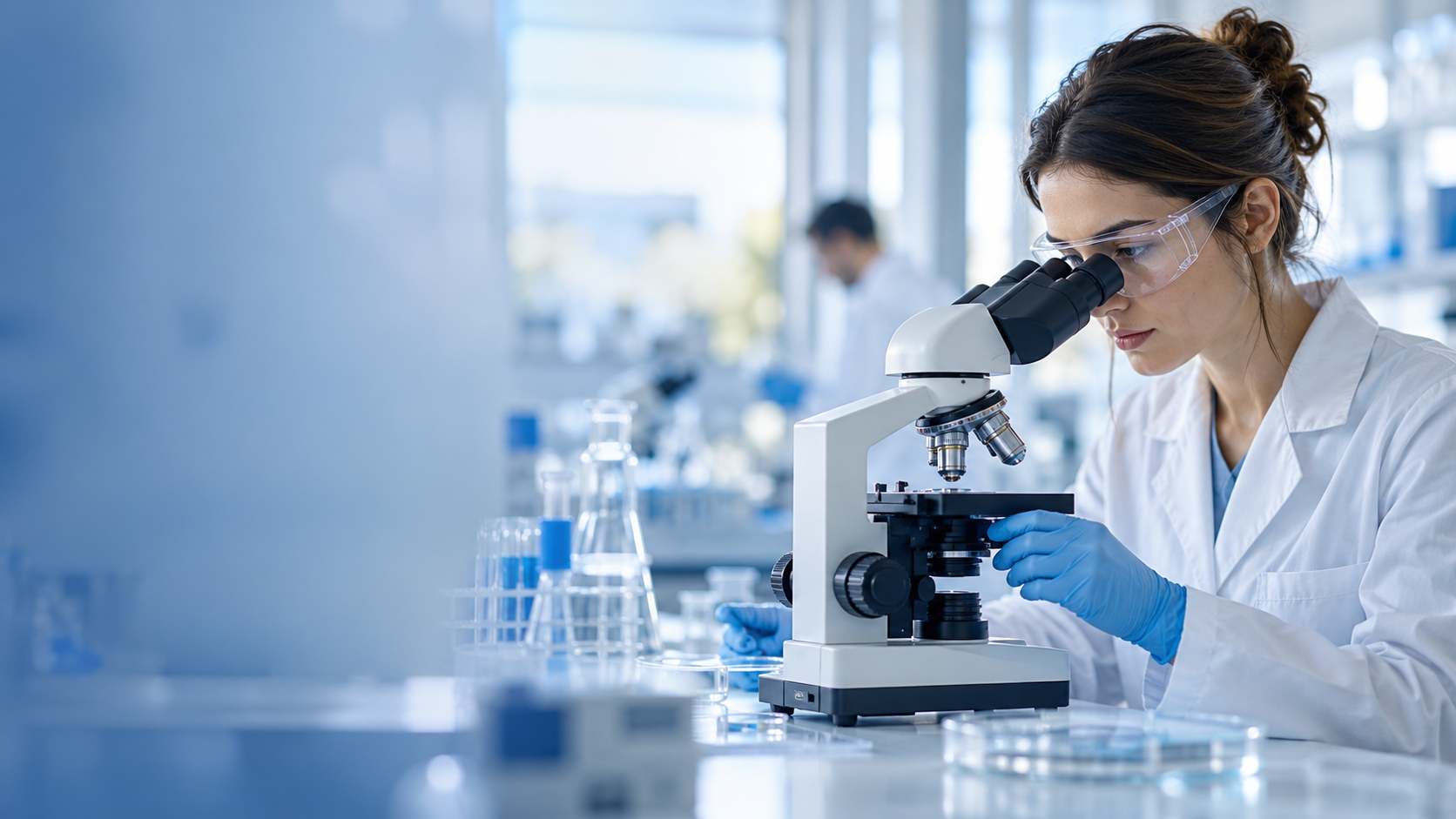 Research scientist examining a laboratory sample through a microscope